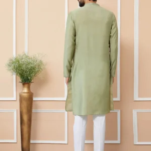 Alternative view of Olive Embroidered Chanderi Silk Straight Kurta Pyjama
