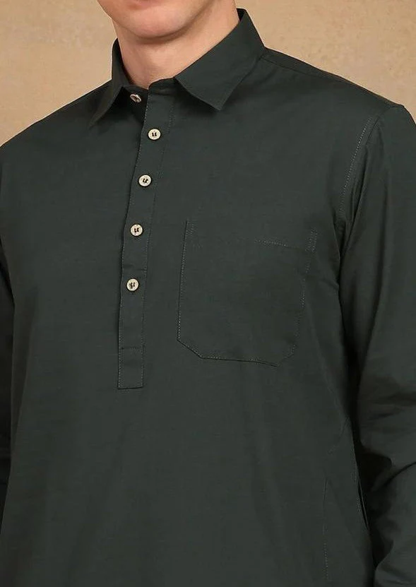 Olive Green Pathani Suit for Men - Image 4