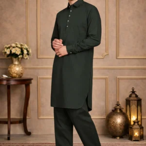 Olive Green Pathani Suit for Men - Image 5