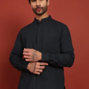 Onyx Noir Mandarin Collar Short Kurta