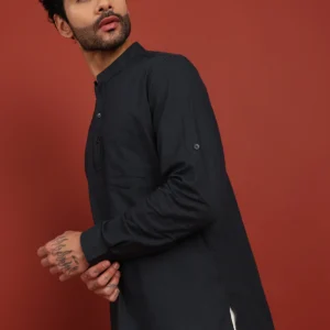 Onyx Noir Mandarin Collar Short Kurta - Image 3
