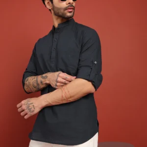 Onyx Noir Mandarin Collar Short Kurta - Image 4