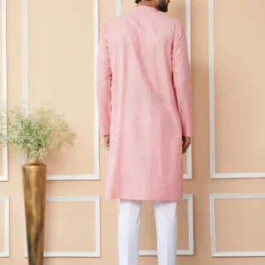 Alternative view of Pink Chanderi Silk Kurta Pyjama