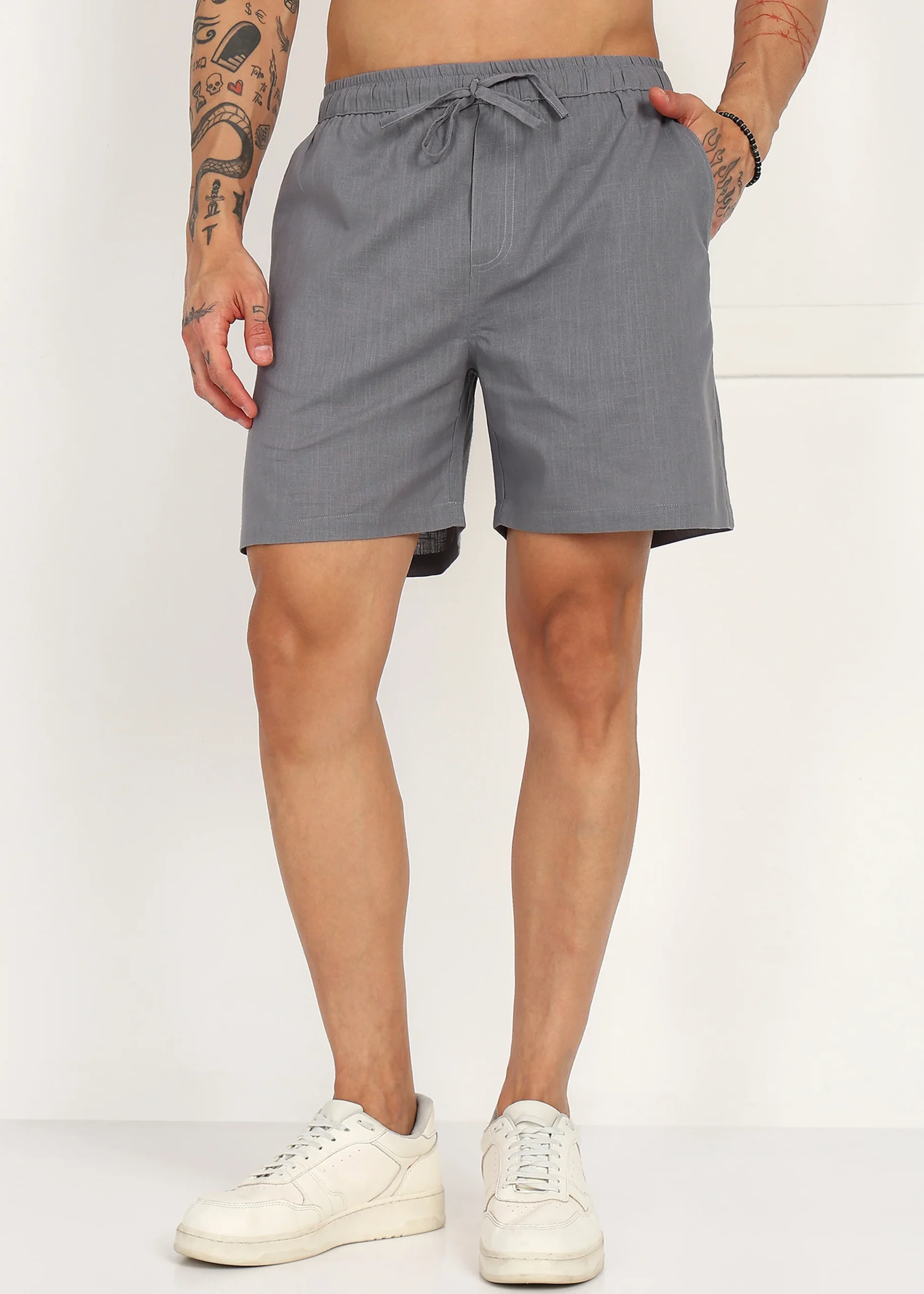 Slate Drift Linen Pyjama Shorts - Image 3