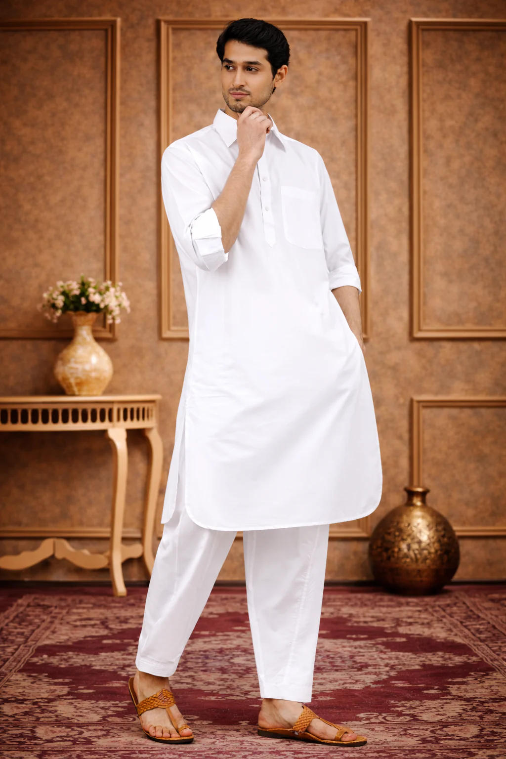White Pathani Suit For Men - Image 4